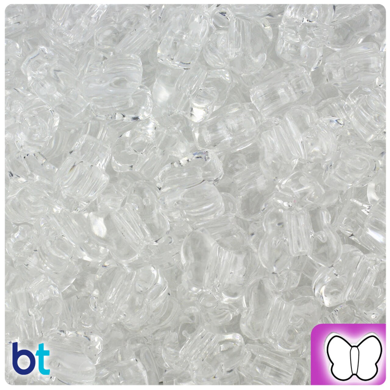 BeadTin Crystal Transparent 13mm Butterfly Plastic Pony Beads (250pcs)